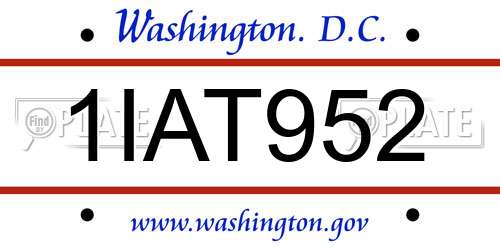 1IAT952 District Of Columbia License Plate