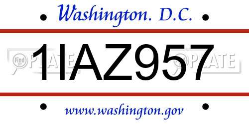 1IAZ957 District Of Columbia License Plate