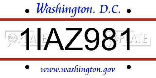 1IAZ981 District Of Columbia License Plate