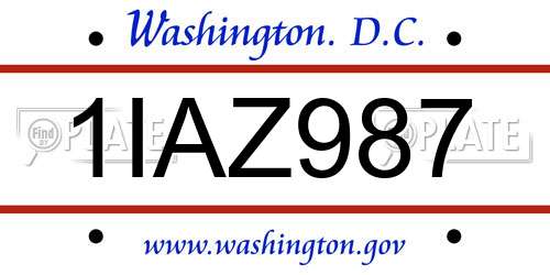 1IAZ987 District Of Columbia License Plate