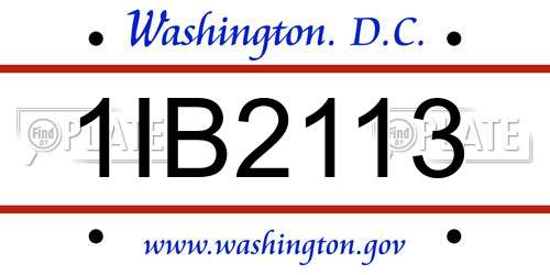1IB2113 District Of Columbia License Plate