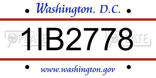 1IB2778 District Of Columbia License Plate