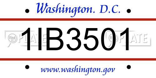 1IB3501 District Of Columbia License Plate