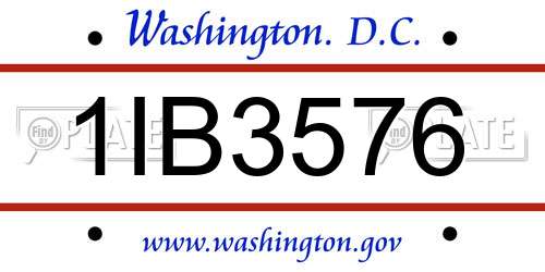 1IB3576 District Of Columbia License Plate