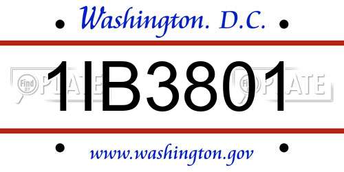1IB3801 District Of Columbia License Plate