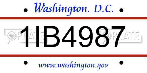 1IB4987 District Of Columbia License Plate