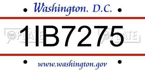 1IB7275 District Of Columbia License Plate