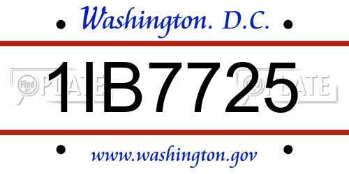1IB7725 District Of Columbia License Plate
