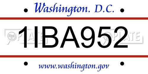 1IBA952 District Of Columbia License Plate