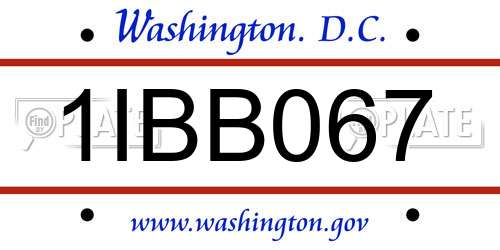 1IBB067 District Of Columbia License Plate