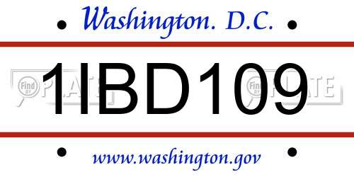 1IBD109 District Of Columbia License Plate