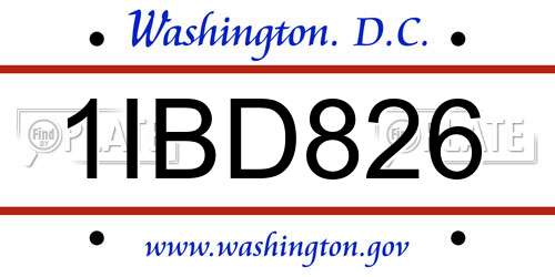 1IBD826 District Of Columbia License Plate