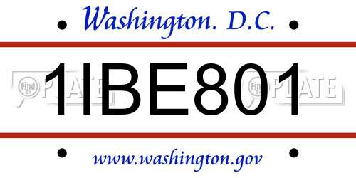1IBE801 District Of Columbia License Plate