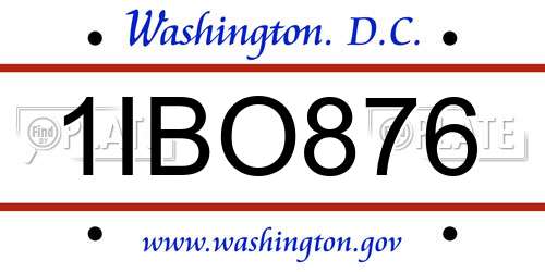 1IBO876 District Of Columbia License Plate