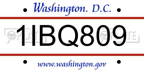 1IBQ809 District Of Columbia License Plate
