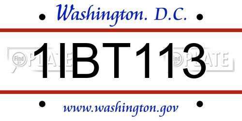 1IBT113 District Of Columbia License Plate