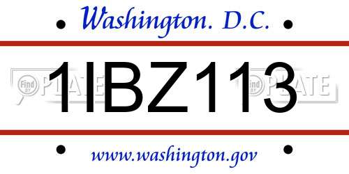 1IBZ113 District Of Columbia License Plate