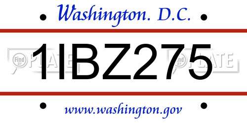 1IBZ275 District Of Columbia License Plate