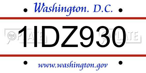 1IDZ930 District Of Columbia License Plate