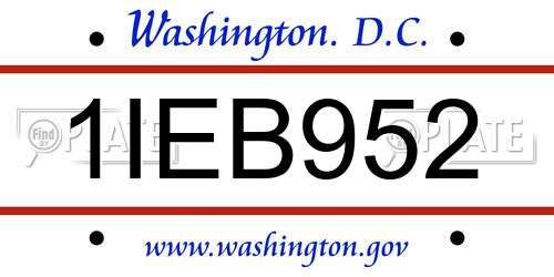 1IEB952 District Of Columbia License Plate