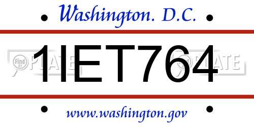 1IET764 District Of Columbia License Plate