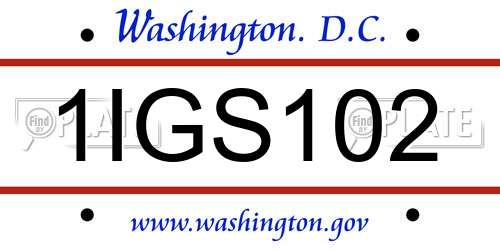 1IGS102 District Of Columbia License Plate