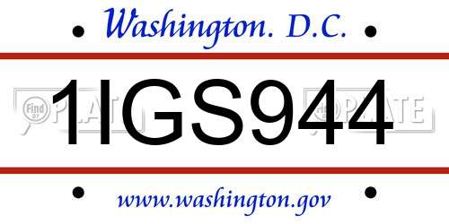 1IGS944 District Of Columbia License Plate