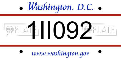 1II092 District Of Columbia License Plate
