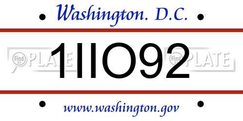 1IIO92 District Of Columbia License Plate