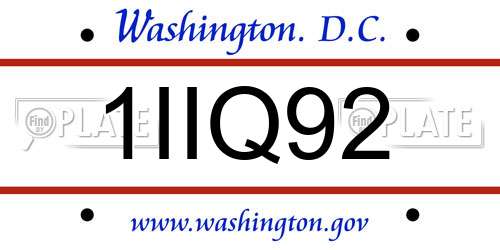 1IIQ92 District Of Columbia License Plate