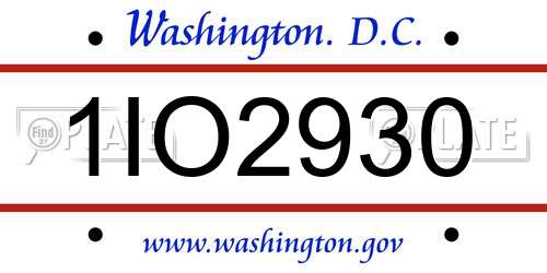 1IO2930 District Of Columbia License Plate