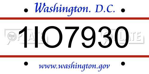 1IO7930 District Of Columbia License Plate
