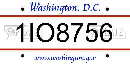 1IO8756 District Of Columbia License Plate