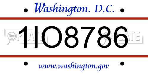 1IO8786 District Of Columbia License Plate