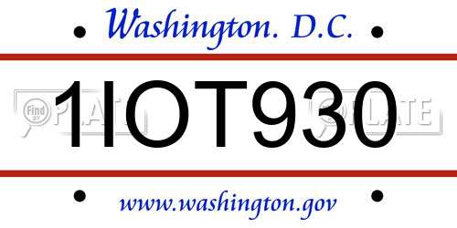 1IOT930 District Of Columbia License Plate