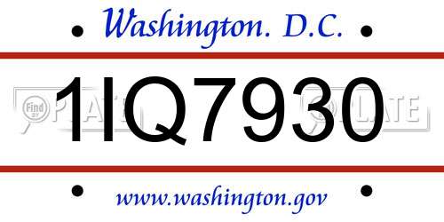 1IQ7930 District Of Columbia License Plate