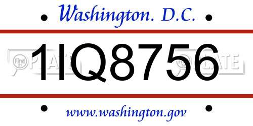 1IQ8756 District Of Columbia License Plate