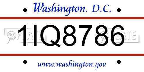 1IQ8786 District Of Columbia License Plate