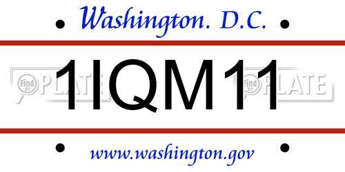 1IQM11 District Of Columbia License Plate