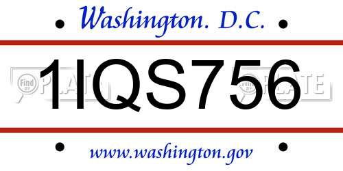 1IQS756 District Of Columbia License Plate