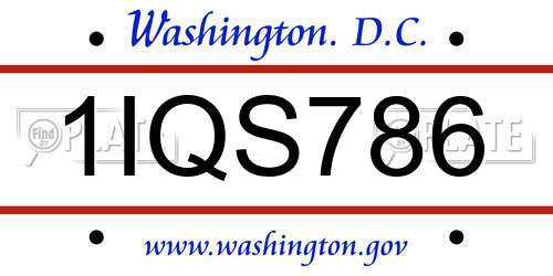 1IQS786 District Of Columbia License Plate