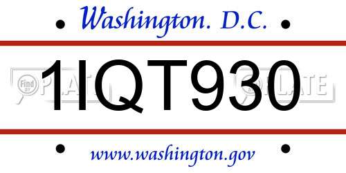 1IQT930 District Of Columbia License Plate