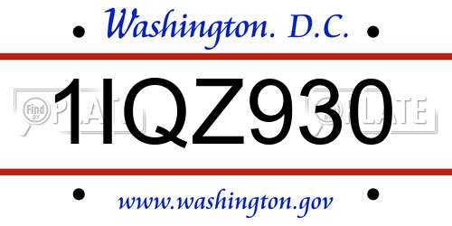 1IQZ930 District Of Columbia License Plate