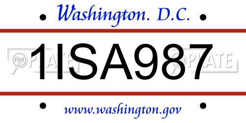 1ISA987 District Of Columbia License Plate