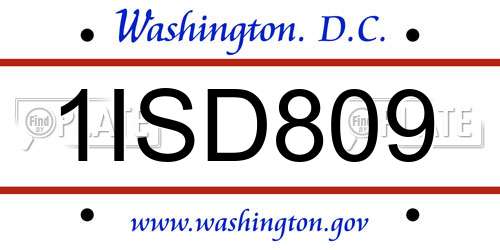 1ISD809 District Of Columbia License Plate