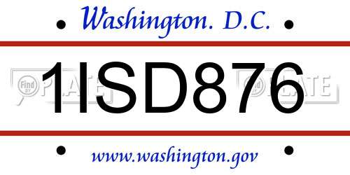 1ISD876 District Of Columbia License Plate