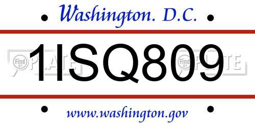 1ISQ809 District Of Columbia License Plate