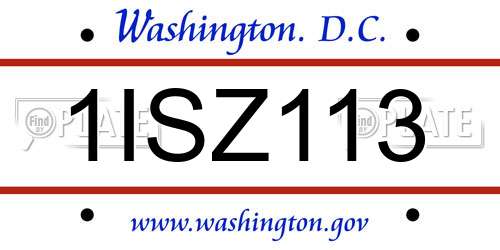 1ISZ113 District Of Columbia License Plate