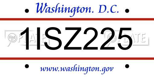 1ISZ225 District Of Columbia License Plate