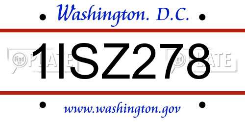 1ISZ278 District Of Columbia License Plate